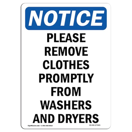 Signmission Safety Sign, OSHA Notice, 24" Height, Please Remove Clothes Promptly Sign, Portrait OS-NS-D-1824-V-17565